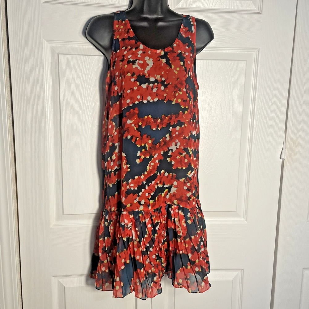 Lenny Niemeyer Floral Drop Waist Dress Women S Red Black Pleated Sheer Fairycore